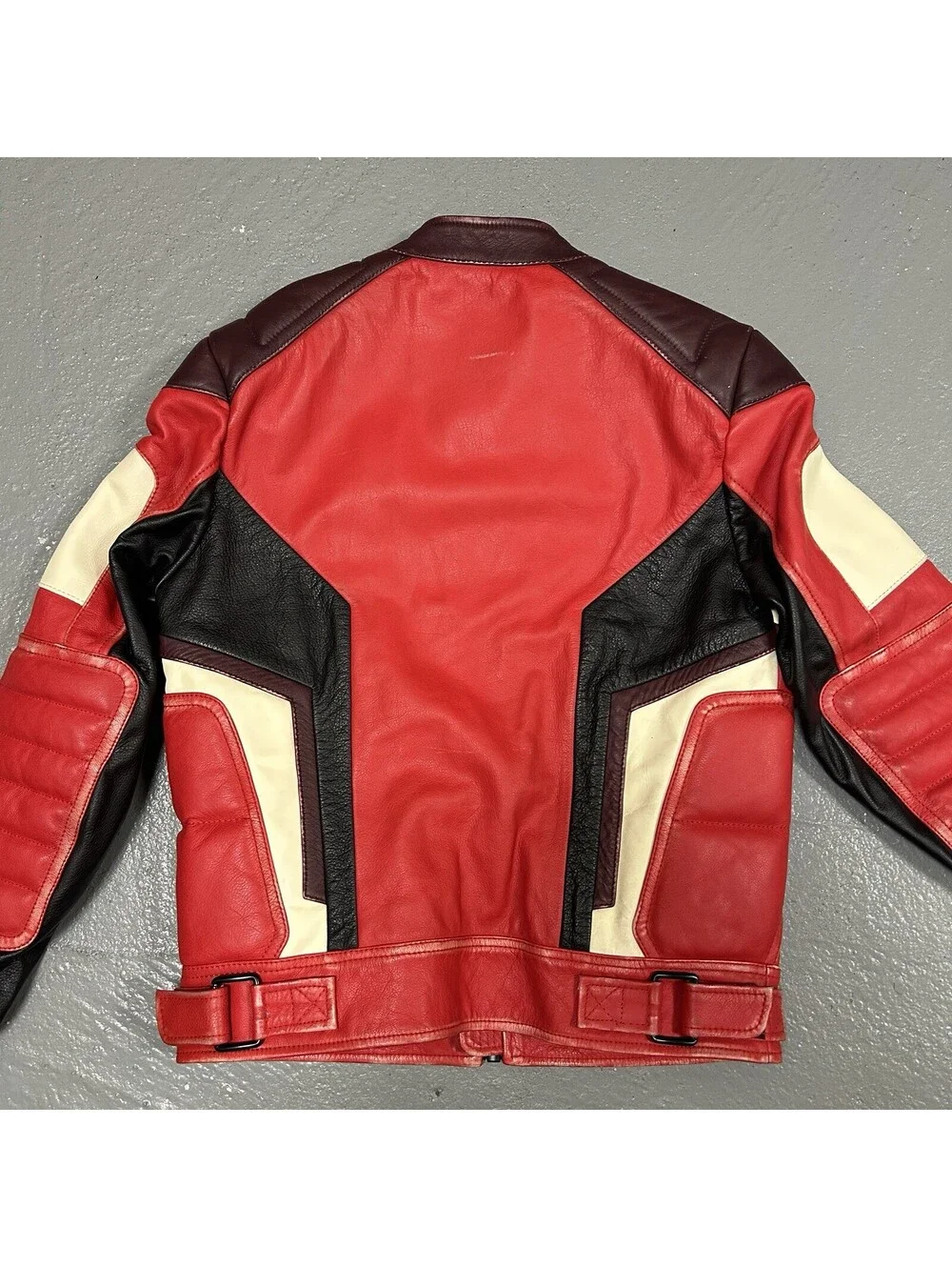 RARE Diesel Cherry Red White Black Leather Biker Jacket Size S